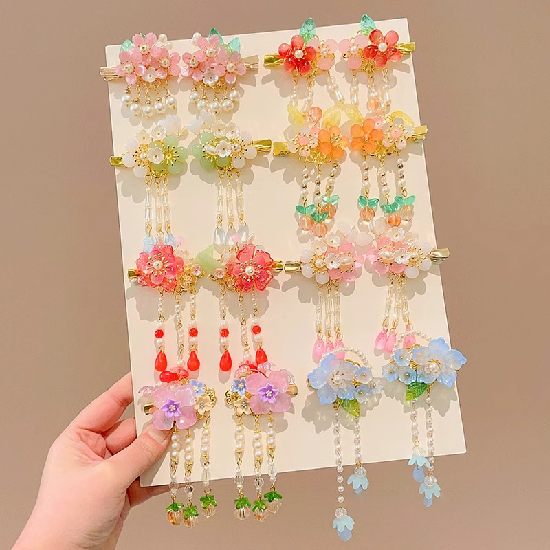 Niños flores antiguas brocas de cabello nuevo estilo chino princesa tocado de cabello de niña Hanfu Lisping paso mecedor accesorios tarjeta de cabello