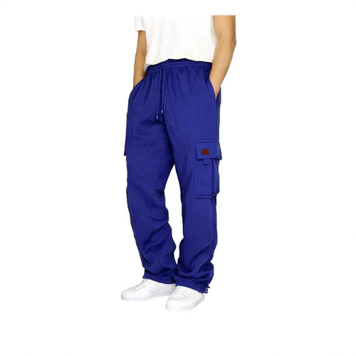 Men's Plus-Size Sweatpants, Fleece-Lined Casual Wear, Multi-Pocket Joggers with Drawstring Cuffs
