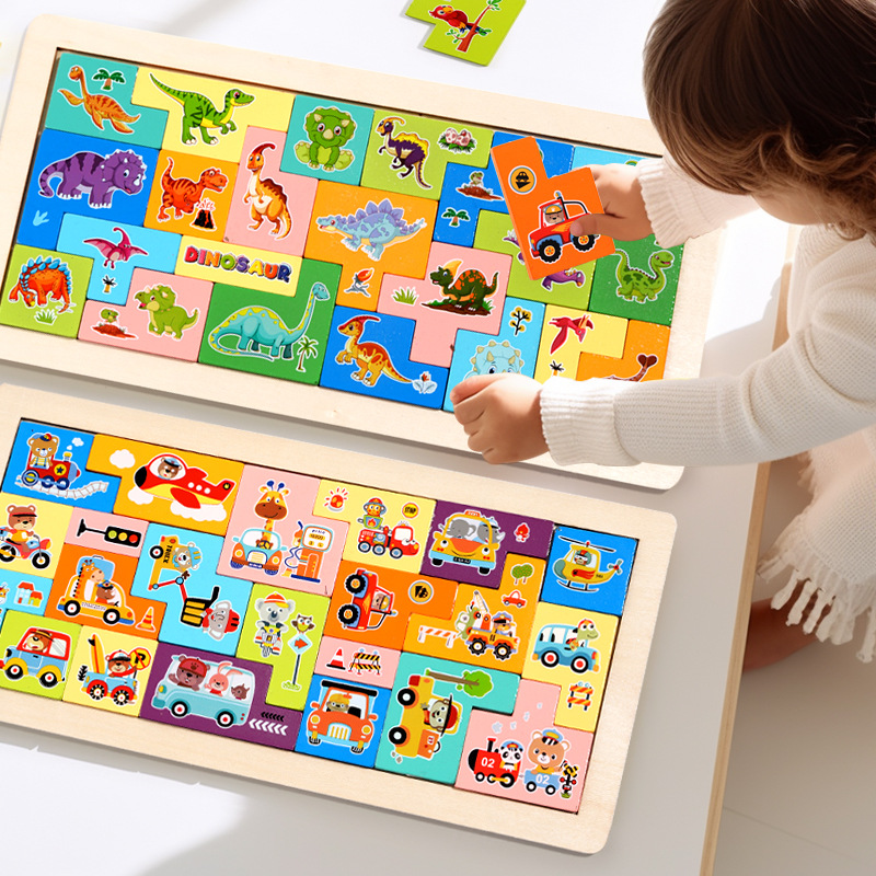 De madera de Los Niños DE LA Diversión tema bloque rompecabezas bebé animal cognición Montessori rompecabezas juguetes de educación temprana