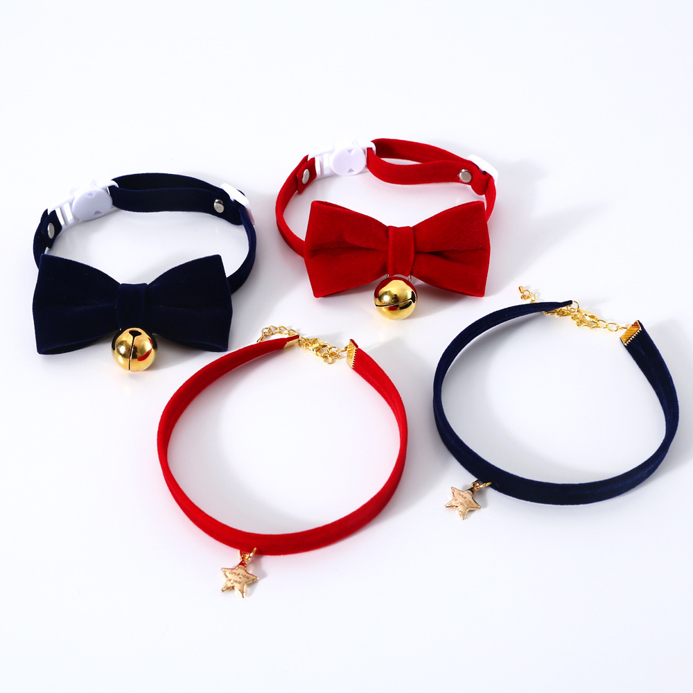 Fiesta de mariposa de seda ajustable campana de mascota collar de gatos anti-asfixia collar de joyería estrella corbata de perro Navidad