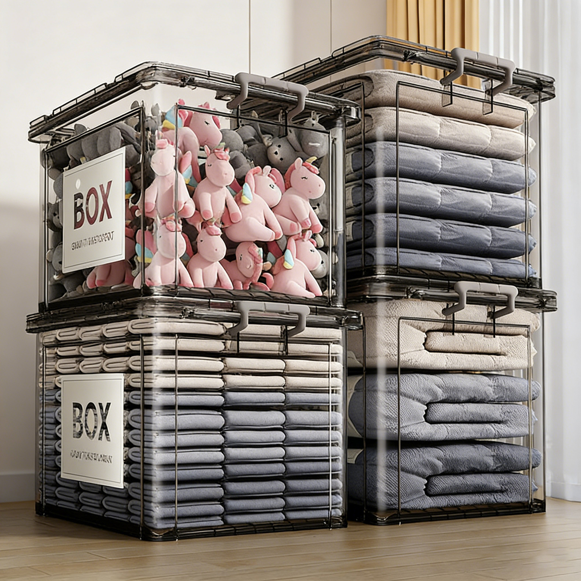 Transparent Storage Box, Household Plastic Storage Box, Clothing and Toy Organizer, Car-Use Large-Capacity Extra-Large Storage Box