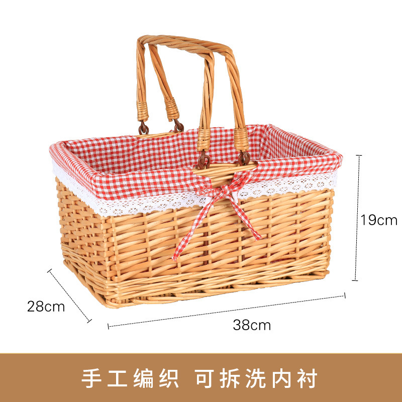 Cesta de picnic de mimbre tejida ins cesta de mano cesta de almacenamiento de ratán cesta de frutas de regalo cesta de almacenamiento de compras tejida