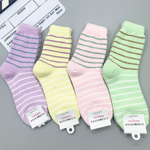 South Korea Dongdaemun winter New simple striped women's sleep socks floor socks thick socks