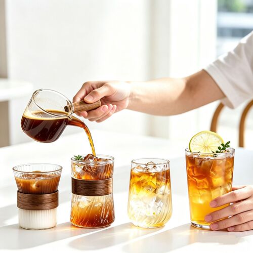 Household coffee cup Thickened glass cup American concentrated high-end latte cup dirty coffee cup bamboo set glass cup