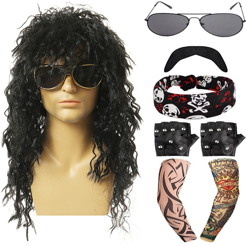 Halloween Wig Punk Cos Wig Heavy Metal Disco Party European and American Men's Rock Wig Headgear