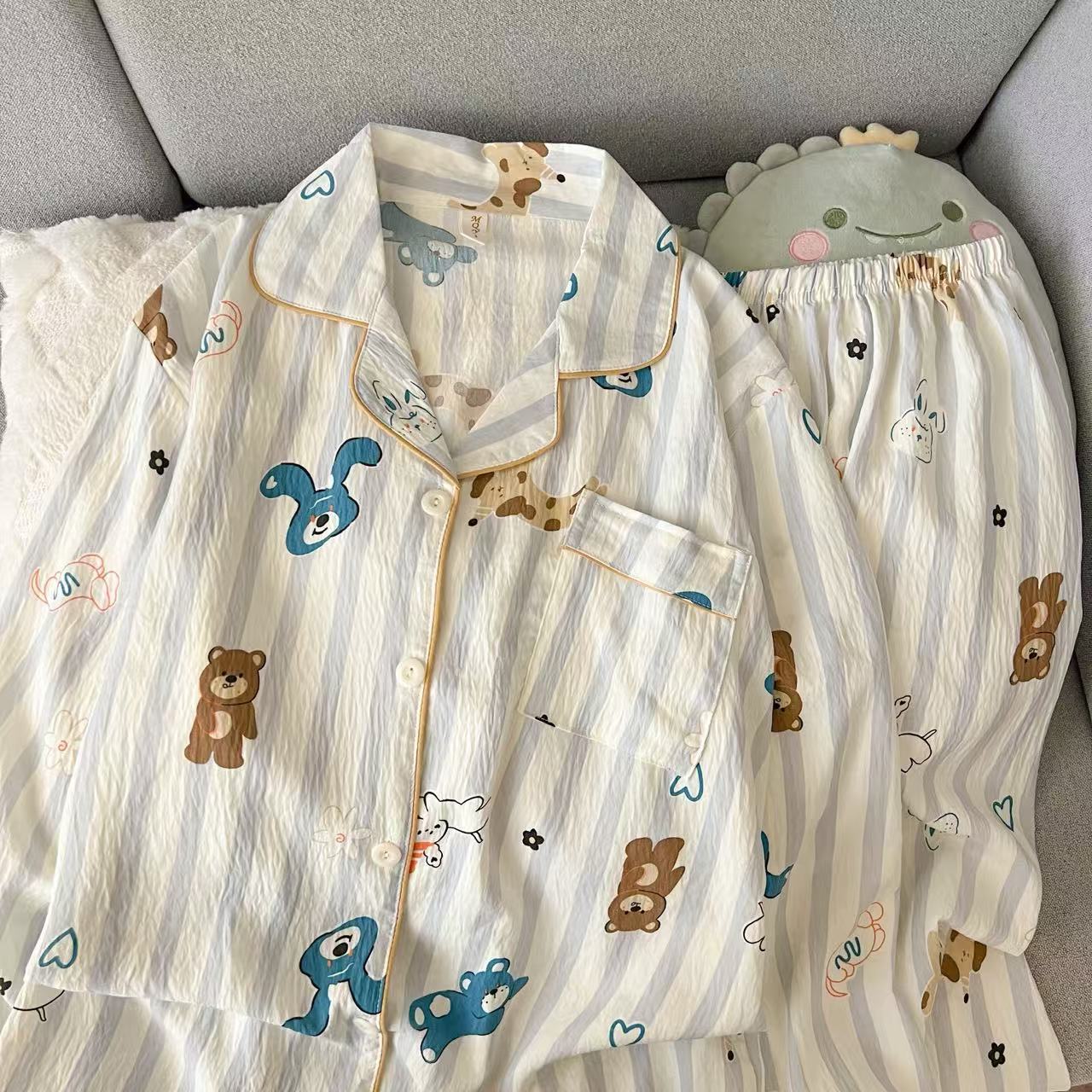 Transfronterizo Vietnam al por mayor nubes de algodón pijama de otoño cardigans de dibujos animados con solapa nuevos pantalones de manga larga ropa para el hogar
