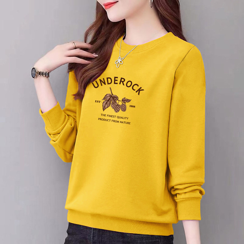 Cotton Crew Neck Sweatshirt for Women, Casual Fashion Loose Top with Letter Print, Slimming New Style Jacket