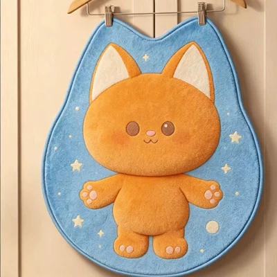 Cute cartoon tractor imitation cashmere bedroom floor mat, bathroom shower absorbent non-slip bedside rug, wholesale on Douyin (Avtomobil döşəmə paspasları) - big-eared-cat-vertical-version-4060imitation-cashmere-with-dot-plastic-bottom