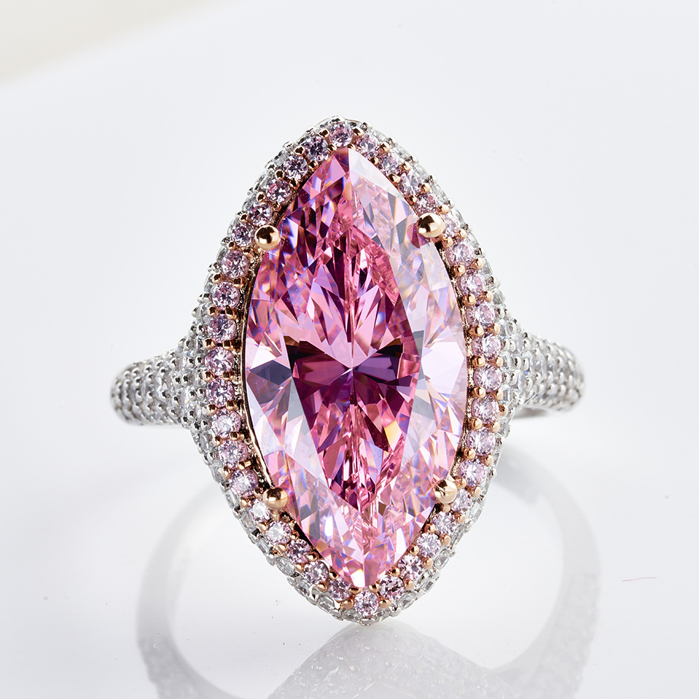 8x16mm Rosa caballo de corte las mujeres anillo diamante plata esterlina galjanoplastia gruesa alta calidad anillo las mujeres