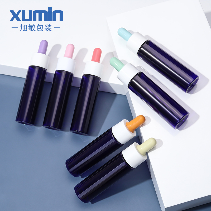 Xumin embalaje 30mlPET botella cuentagotas azul pequeña capacidad sub-botella color macaron esencia botella líquida image 2