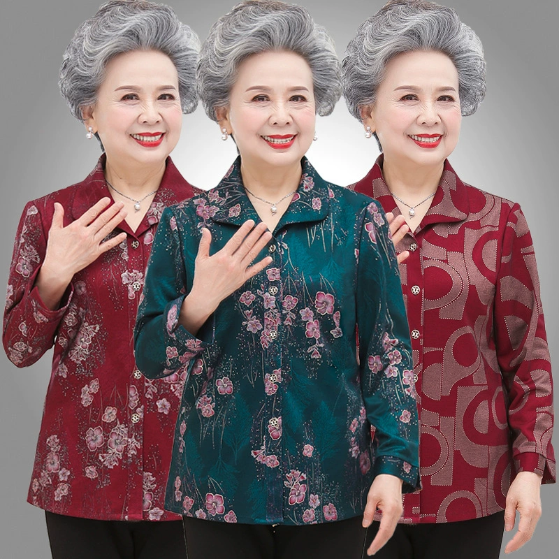 Средние и пожилые женщины рубашки мамы осенние длинные рукава 60-70 пожилая одежда бабушка весна и осень тонкое пальто