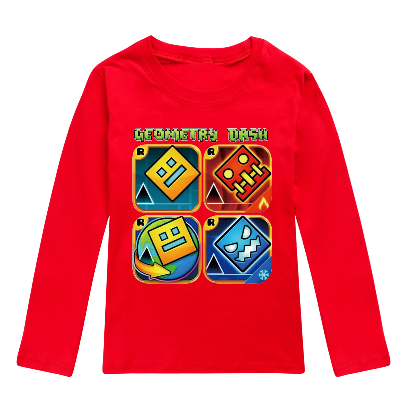 Spiel Geometrie Dash T Shirt Kinder Reine Baumwolle T-shirt Kleine Mädchen Langarm Tops kinder Cartoon Kleidung Jungen Sweatshirts – Detail 5