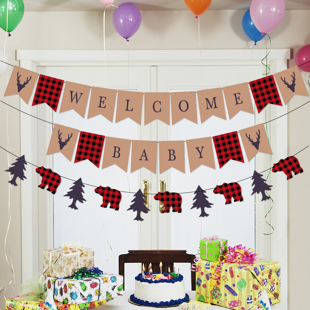 Nuevo bebé cumpleaños decoración tire bandera selva registro bienvenida bebé fiesta decoración bienvenida bebé tire bandera