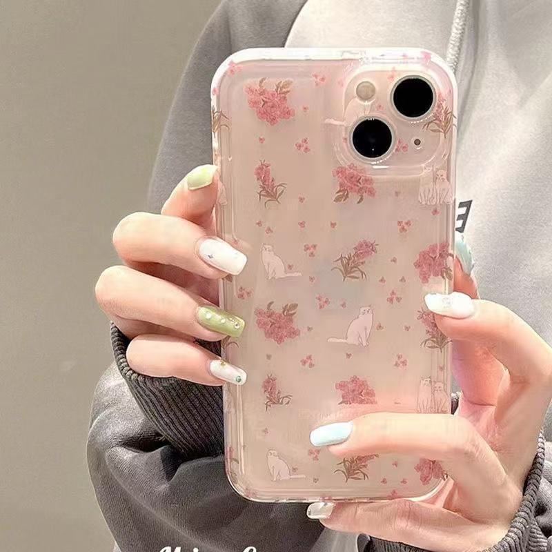 Smashed Flower Cat Suitable for Apple 17 Mobile Phone Case Iphone16Promax Simple 13 Anti-Fall 15Pro All-Inclusive 1