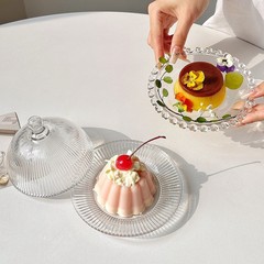 蛋糕托盤玻璃罩小號法式甜點點心甜品盤餅乾水果盤蓋碟迷你展示台
