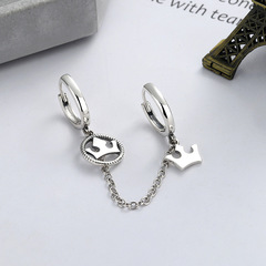 Yunchaoxuan S925 sterling silver Korean Dongdaemun sweet style creative crown double ear buckle tassel pendant earrings for women