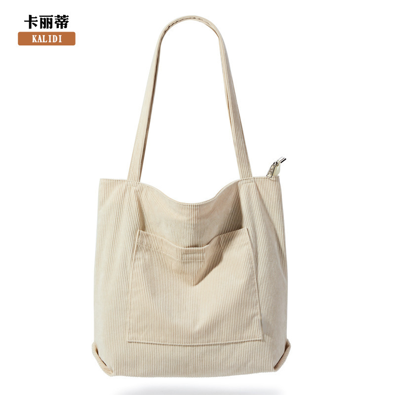 Korean Style Casual New Shopping Bag Fashionable Corduroy Canvas Handbag Simple Retro Water-repellent Shoulder Bag Korean Style Casual New Shopping Bag Fashionable Corduroy Canvas Handbag Simple Retro Water-repellent Shoulder Bag