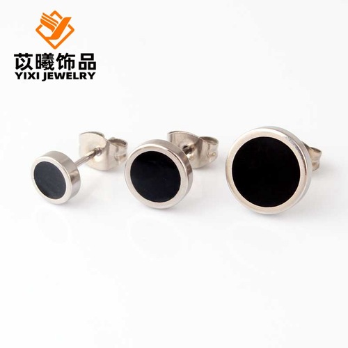 Korean-style fashionable round black dumbbell thin needle titanium steel minimalist men's earrings wholesale Amazon best-selling cross-border accessories