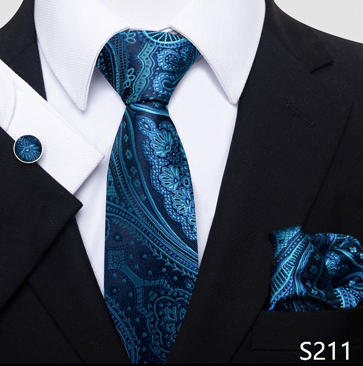 Ready stock solid color polka dot plaid tie wholesale solid color men's tie tie cufflinks pocket square set 8cm