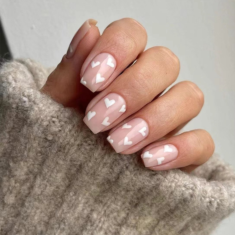 Desgaste de la manicura por mayor Día de San Valentín uñas pieza de uñas desnudo Rosa Blanco Amor pieza de uñas acabado desmontable Avanzada