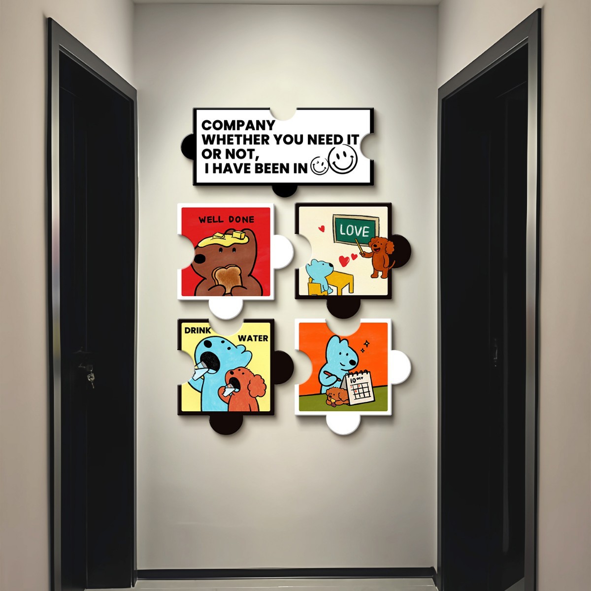 多巴胺玄关装饰画趣味卡通入户走廊过道挂画创意拼图墙上小装饰画