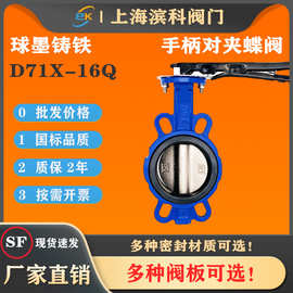 D71X-16Q球墨铸铁大体对夹式手柄蝶阀dn100涡轮手动软密封阀门直