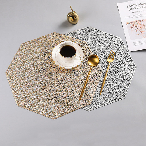 White Wave European Light Luxury Octagonal Hollow PVC Dinner Mat Cup Mat Dinner Table Insulation Mat Home Non-slip Western Dinner Mat Plate Mat