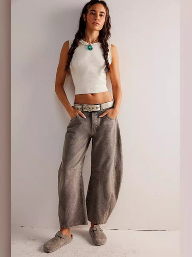 2025 new Amazon Xiyin cross-border European and American autumn casual loose mid-waist tube women's jeans