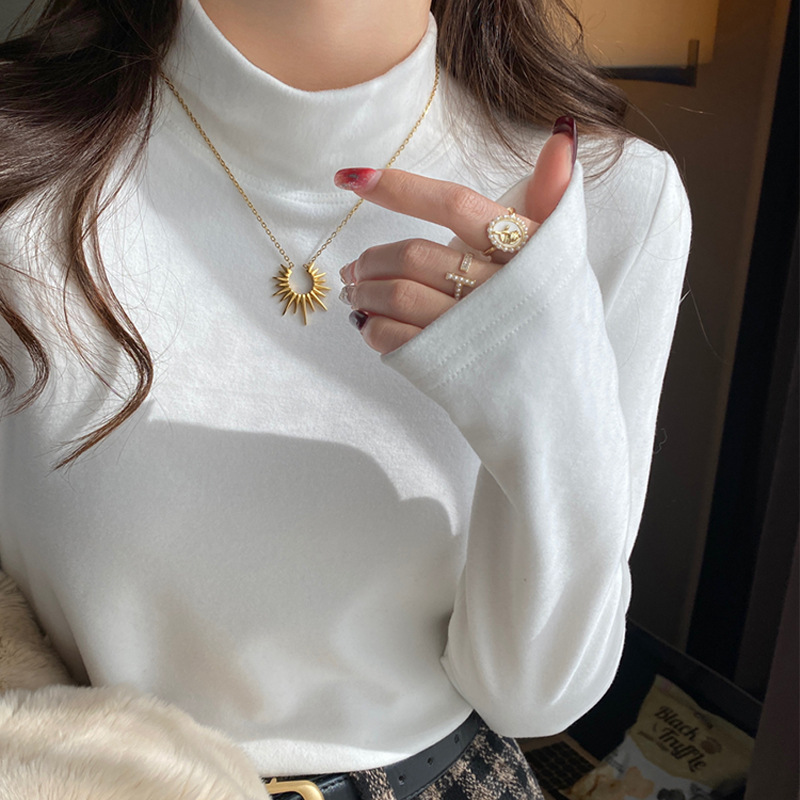 秋冬加绒磨毛半高领打底衫女内搭2025新款紫色德绒加厚设计感上衣|undefined