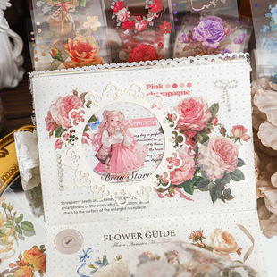 Paper trace PET tape Qimeng flower border series flower die cutting hand account decoration material cycle paste 6