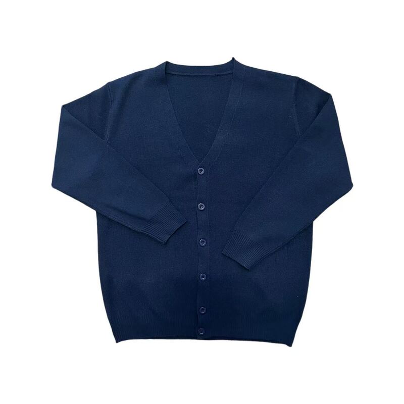 Navy blue men's knitted button cardigan with V-neck, suitable for work and commuting, contains 30% wool Navy blue men's knitted button cardigan with V-neck, suitable for work and commuting, contains 30% wool