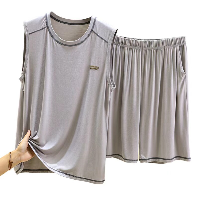 Men's Modal Vest Set Thin Summer Sleeveless Two Piece Casual Plus Size Pajamas Or Loungewear Style_voghion.com