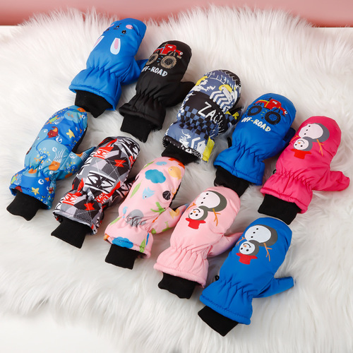 3-10 Children's Ski Gloves Outdoor Cycling Gloves Winter Warm Waterproof Children's Gloves Play in the Snow without Wet Hands