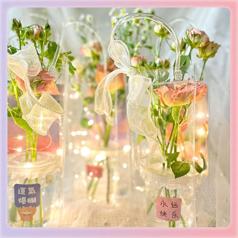 L5HM520 bouquet packaging bag stall transparent flower cup tote bag Tanabata Festival PVC Valentine's Day gift set