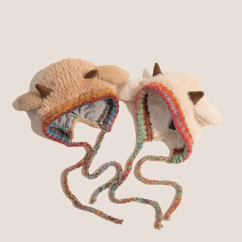Sombrero infantil de invierno de moda peluche lindo pequeño sombrero de lana para niñas protector de orejas de aire extranjero grueso y cálido sombrero de lana