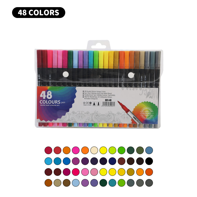 Bolígrafo de acuarela de doble cabeza en caja de pvc transfronterizo a base de agua para niños, bolígrafo de gancho de cabeza suave, pincel de pintura de anime de 120 colores