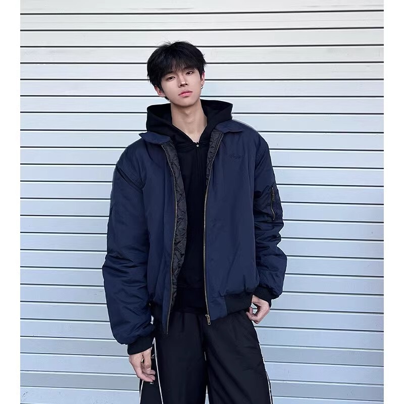 American Retro Ma1 Bomber Jacket Short Cotton-padded Jacket Autumn and Winter Sense cleanfit Baseball Suit