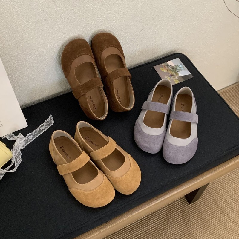 [Zuyaolan]牛皮森系文艺百搭玛丽珍内增高拼色设计感软底勃肯女鞋|undefined
