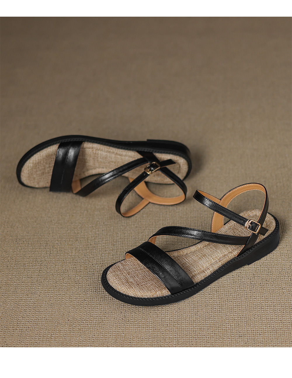 Dép sandal nữ xỏ ngón đế bệt quai ngang khóa — màu nâu chi tiết 20