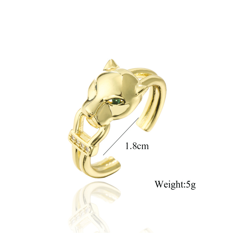 Aogu Cross-Border Supply Copper Plating 18K Gold Open Leopard Shape Ring Female Micro Inlaid Zircon 