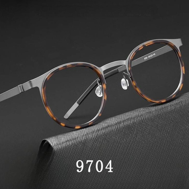 Linde Jiang Wen Style Pure Titanium Tortoiseshell Eyeglass Frame, Screwless, Ultra-Light 10g, Artistic Retro Oval Frame 9704Jw