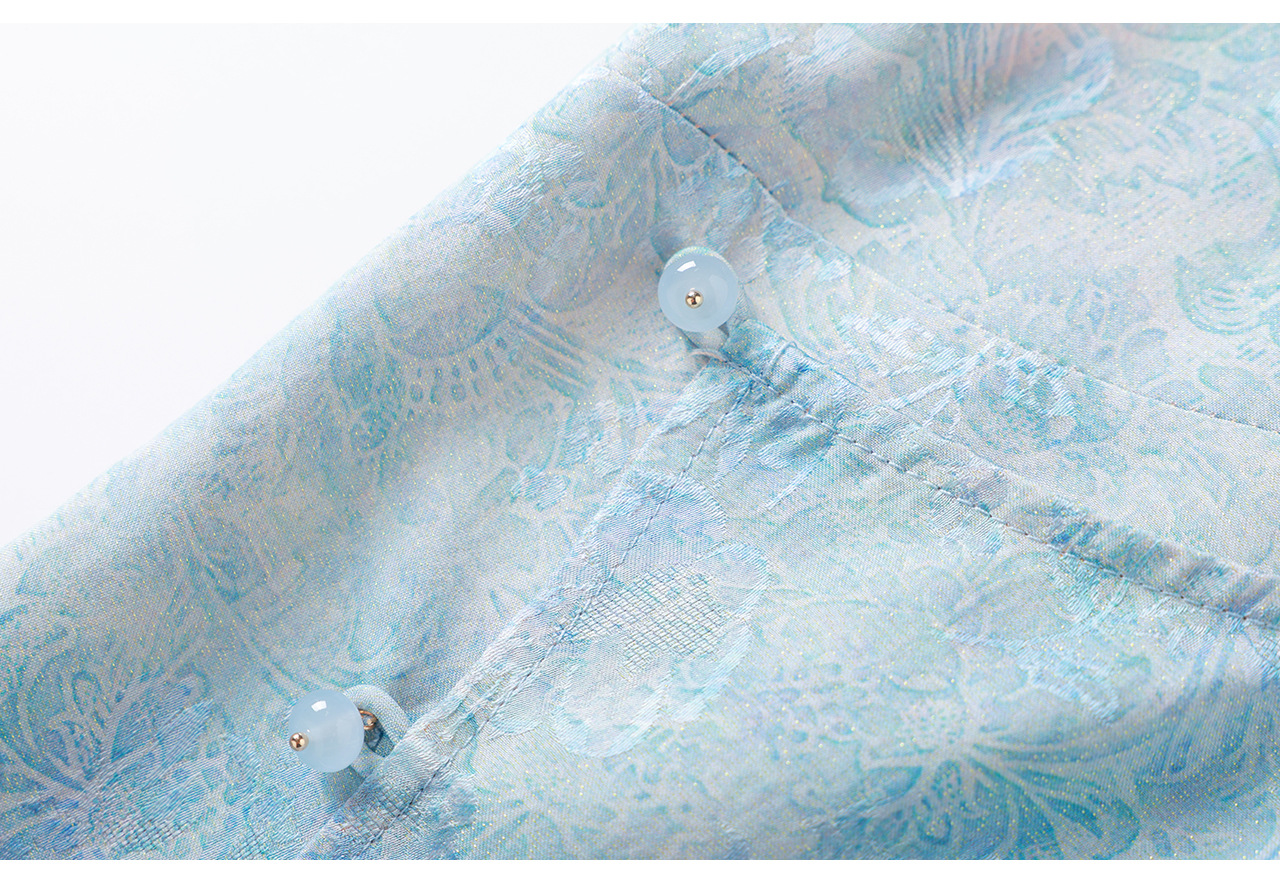 Áo vest không tay nữ kiểu Trung Quốc mới, chất lụa Jacquard nhuộm chìm, tà áo chéo, mặc mùa hè — màu xanh nhạt chi tiết 35