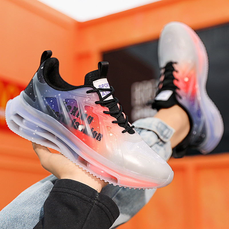 Cojín de aire doble zapatos de hombre a juego otoño nuevos deportes zapatos de correr casuales volando malla tejida superficie transpirable amortiguador papá zapatos de moda