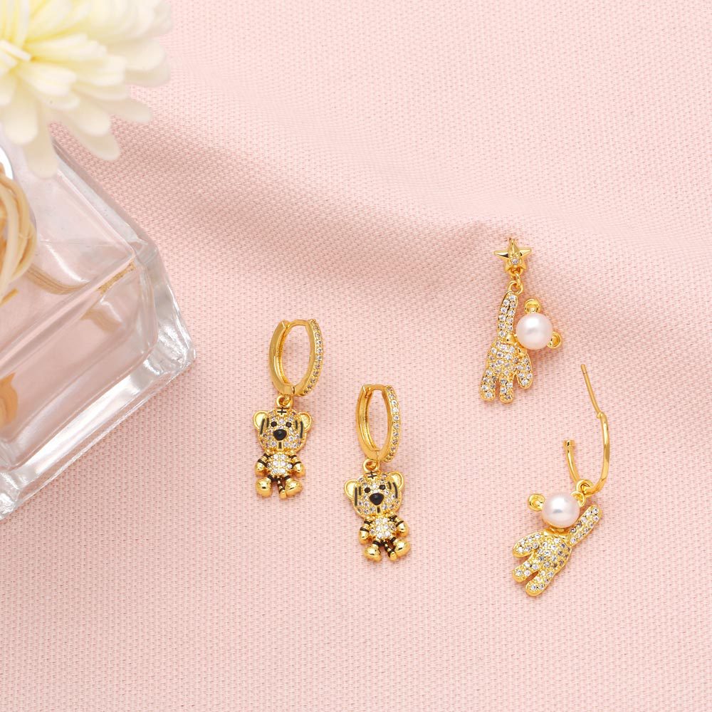 fashion star-catching bear asymmetric earrings copper drop earrings