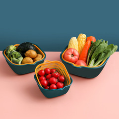 Drain basket double-layered vegetable basin plastic 6-piece drain basin living room household filter fruit plate kitchen vegetable basin basket