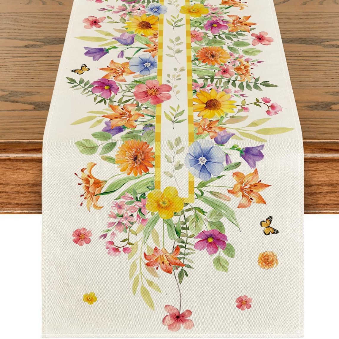 Primavera y verano venta en caliente bandejas de mesa transfronterizas frescas flores pastílicas imitación de tela de mesa de lino girasoles verde bandejas de mesa de hoja