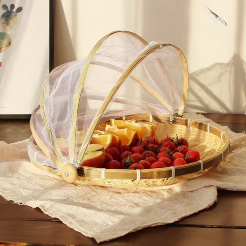 Mesh Sieve Pest-Proof Bamboo Weaving Household Food Drying Fly-Proof Storage Basket Cotton Mesh Bamboo Basket for Mantou