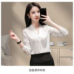 职业衬衫女领长袖秋冬新款正装气质大码上衣工作服正装衬衣