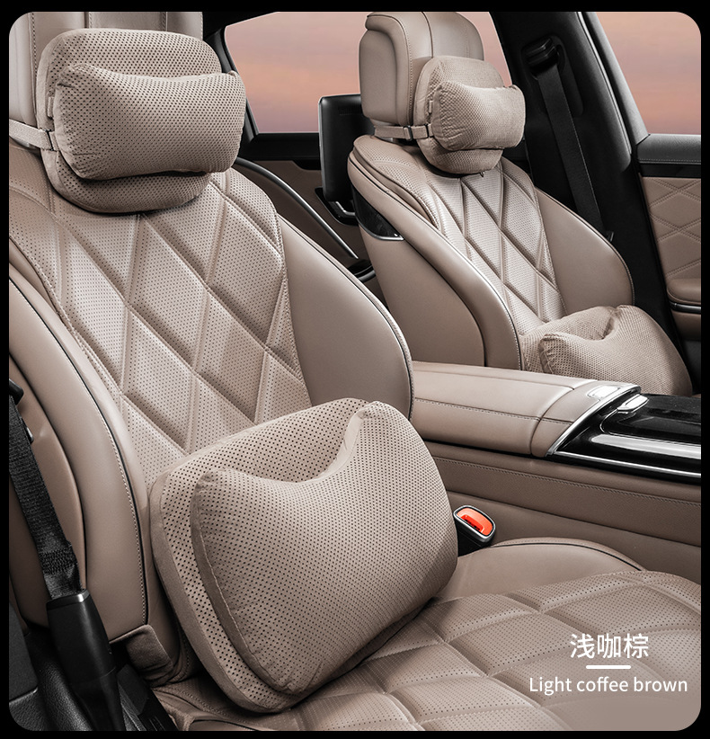 Cross-Border New Popular Car Headrest Perforated Suede Leather Neck Pillow Memory Foam Bio-Cotton Core Mother-In-Law Headrest Waist Support