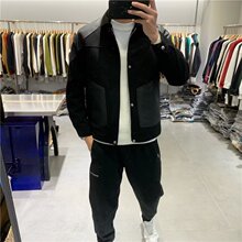 A313-A111-2025新款秋季新款夹克时尚针织拼皮潮男士拼接帅气外套